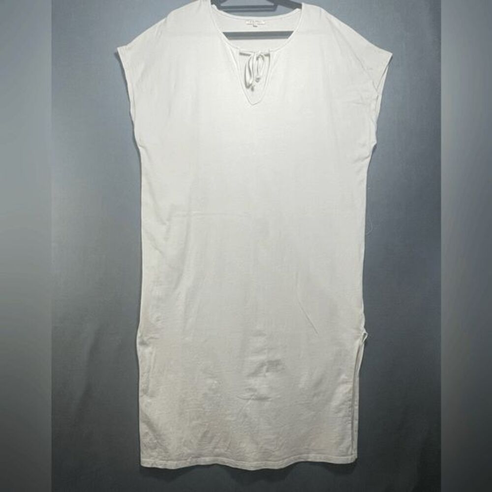 Z Supply White Cotton Tie-Neck Short Sleeve T-Shirt Dress
